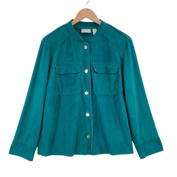 Chico's Jacket Womens Petite 3P Zinc Blue Long Sleeve Pockets Snap Button Front - Picture 1 of 16